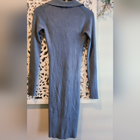 House Of Harlow 1960 Revolve Blue Collared Ribbed Knit Button Down Dress Small - Picture 13 of 15